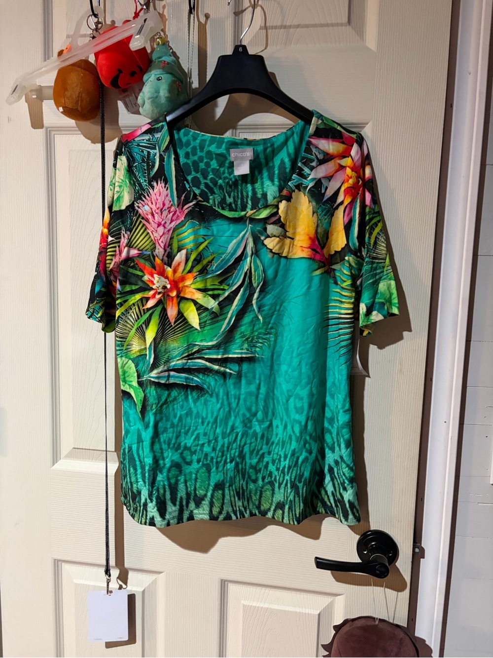 Teal Tropical Floral Short-Sleeve Top